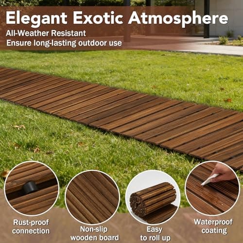 Buymoth 8FT Wooden Garden Pathway,Roll Out Decorative Straight Outdoor Walkway,Weather-Resistant & Non-Slip Patio Boardwalk for Garden,Backyard, Beach, Wedding Party Pathways (Brown, 8') - Thumbnail 3
