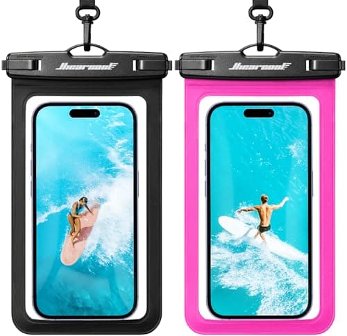 Hiearcool Waterproof Phone Pouch,Underwater Phone Cases Compatible for iPhone 17 16 15 14 13 Pro Max,Waterproof Dry Bag for Cruise Travel Essentials Phone Water Protector Pouch-Black&Bright Red-2Pack
