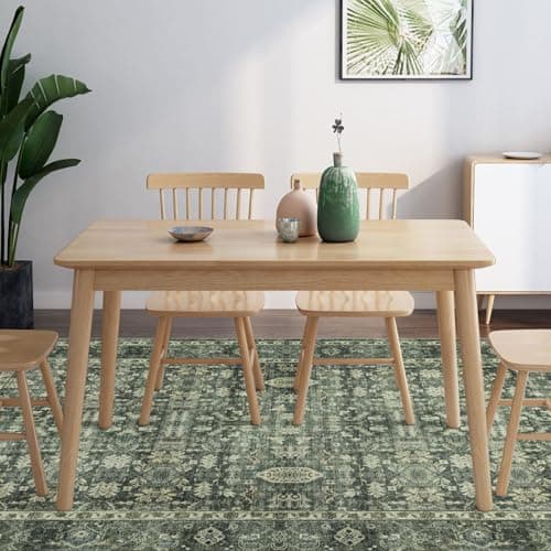 Dotiiorug 5x7 Washable Area Rugs Vintage Boho Floral Rug for Living Room Bedroom, Non Slip Low Pile Carpet 102 Green - Thumbnail 6