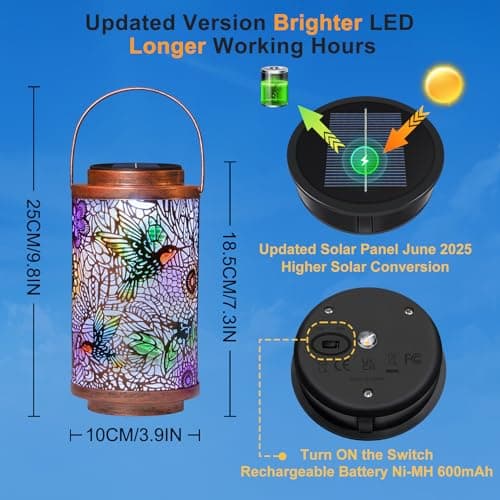 2Pack Solar Lanterns Outdoor Waterproof Hummingbird Garden Gifts for Mom, Multicolor Solar Lights Lantern for Backyard Garden, Pathway, Outside, Mothers' Day Gifts for Women Grandma - Thumbnail 4