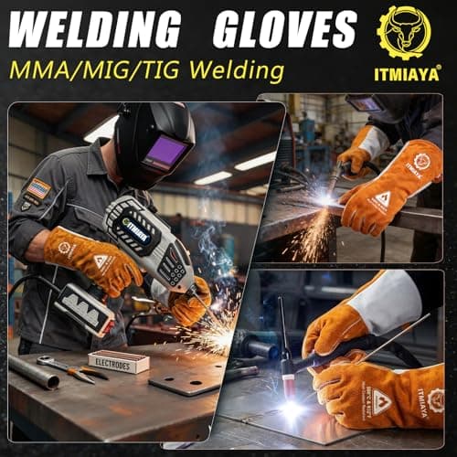 ITMIAYA® Premium Welding Gloves 16 Inch 500℃/932℉ XL Heat Resistant Leather Work Gloves Heavy Duty Durable Stitch Guard Fireproof for MMA/MIG/TIG/Forge/BBQ/Garden Work/Woodworking/Fireplace - Thumbnail 3