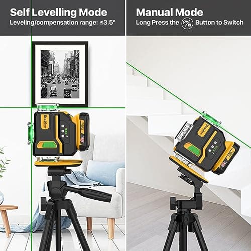 Laser Level 360 Self Leveling with Tripod,DEGLASERS 4x360 Green Laser Level with 12V Rechargeable 2Pcs Battery(40 Hrs),Remote Control, for Picture Hanging, Tile, Construction, Indoor - Thumbnail 3