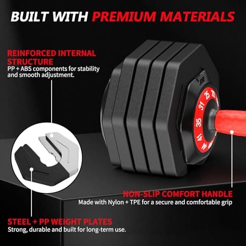 Mouldbody Adjustable Dumbbell Set Pair 50 lb, Adjustable Dumbbells 10-in-1 Free Weight Set, 1-Second Dial Weight Adjustment,Space-Saving Design with Storage Base, Home Gym Strength Training Equipment - Thumbnail 6