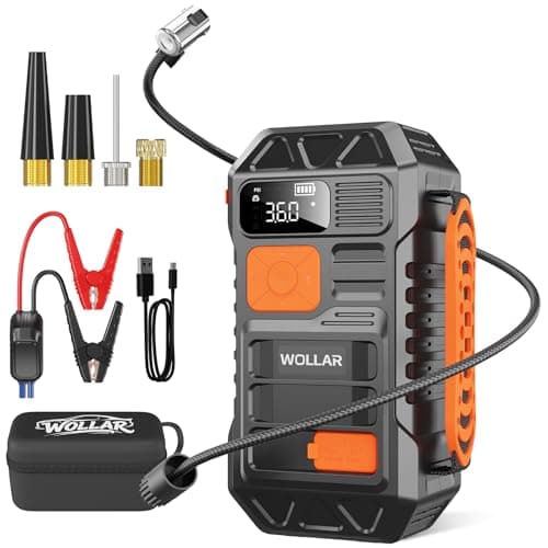 WOLLAR 4000A Jump Starter with 160PSI Air Compressor - Car Battery Jumper Starter, 88.8Wh Portable Tire Inflator, 12V Jump Box, 24000mAh Powerbank, Dual Flashlight for 8.5L Gas & 7.5L Diesel Engines - Image 1