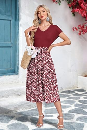 WNEEDU Casual Dresses for Women Sundress Hawaiian Womens Summer Dresses 2026 Vestidos Casuales para Mujer Boho Dress Cruise Outfits with Pocket Graduation Vacation Midi Dress,RD S Floral,XL - Thumbnail 3