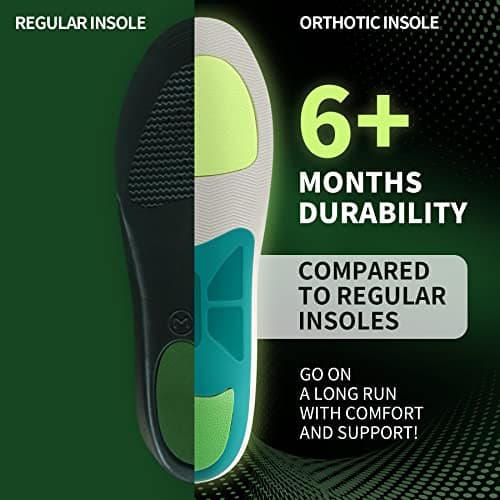 STSVZORR Pain Relief Plantar Fasciitis Relief Heavy Duty Support 210lbs+ Orthopedic Insole Flat Feet Heel Pain Work Boot Insole All Day Cushioning Men Women(Size 7 Black Green) - Thumbnail 3