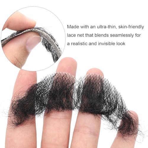 Fake Mustache and Fake Beard Natural Realistic 100% Human Hair Hand Tied Goatee False Beards with Invisible Lace, Costume Facial Hair for Men Cosplay, Halloween, Drama, and Funny Party - Thumbnail 5