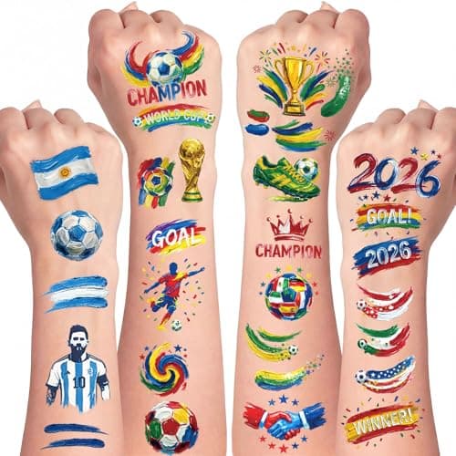 2026 World Cup Temporary Tattoos, 45 PCS 10 Sheets Soccer Tattoos World Cup Party Decorations Favors, Temporary Tattoo Stickers for Soccer International Party Decorations