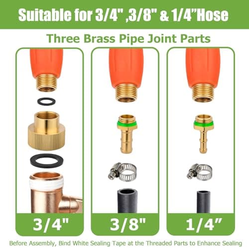Tecreddy Replacement Pump Sprayer Wand, 41 Inch All Metal Spray Wand with Stainless Steel Extension Tubes, 1/4" 3/8" Brass Barbs & 3/4" Garden Hose Joint Parts for Weed Lawn Plants Careing Watering - Thumbnail 4