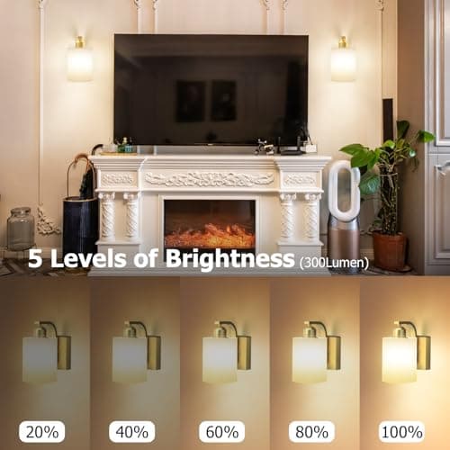 iThird Battery Operated Wall Sconces Set of 2: 6000mAh Rechargeable Wall Light with Touch and Remote, Wireless Wall Lamp for Bedroom, Gold Modern Cordless Wall Scones for Living Room Hallway Bathroom - Thumbnail 4