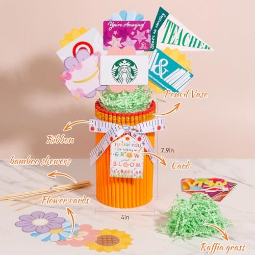 dzbGift Teacher Appreciation Gifts-Pencil-Shaped Flower Vase,Gift Card Holder,Pencil Holder,Teacher vase Gift for Back to School,First of School centerpieces,School Office Decor - Thumbnail 6
