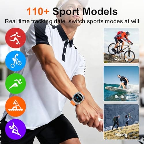 FANCHENGZI Smartwatch with Earbuds(Answer&Make Calls) IP67 Water Resistant Watch(2 Straps), Sports Watches 100+ Sports Modes (Cycling/Fitness/Hiking), DIY Watch Faces for Men Dad Husband (Silver) - Thumbnail 3