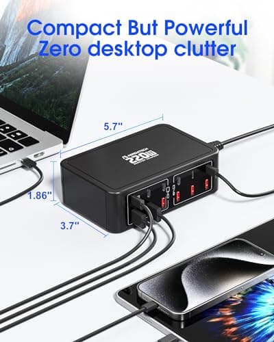 Aergiatech 220W USB C Charging Station, 12-Port GaN Charger Hub,65W Laptop Charger Adapter for MacBook Pro/Air iPad Pro iPhone Google Pixelbook ThinkPad Dell XPS Galaxy S23 Steam Deck -Black - Thumbnail 6