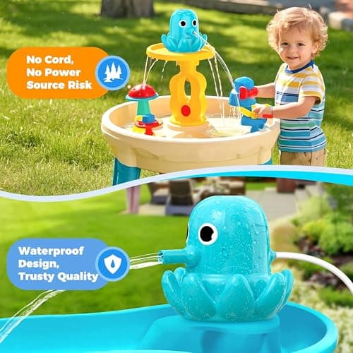 Water Table Pump, Continuous Flow Rechargeable Magnetic Octopus Pump, Battery Powered No Drill Installation, Non-Stop Fun Summer Outdoor Water Toys, Water Play Accessories for Kids Toddlers, Green - Thumbnail 3