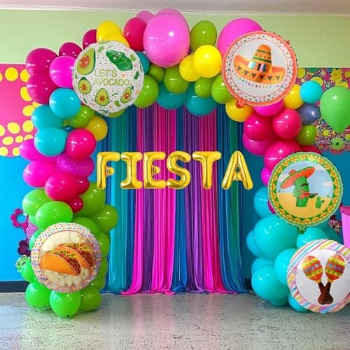 Cinco de Mayo Fiesta Balloon Garland Arch Kit, 160Pcs Rainbow Rose Red Pink Blue Yellow Green Blue Balloons for Mexican Fiesta Party Decorations - Thumbnail 4