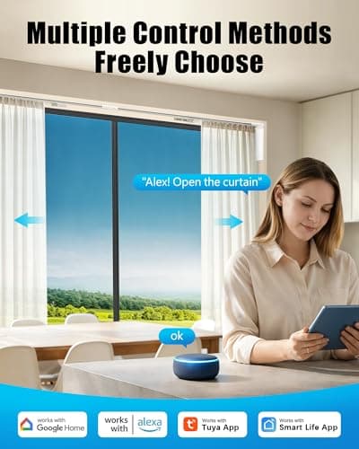 EUMUV Curtain Rods for Windows up to 166 Inches Adjustable Length Electric Smart Curtain Track System with Remote, Motorized Automatic Curtain Opener, Alexa Google Home Tuya App Compatible - Thumbnail 3