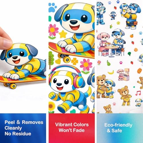Humerry 176 PCS Robot Dog Family Wall Stickers, 6 Sheets Large Removable Peel and Stick Cartoon Puppy and Their Friends Wall Decals for Nursery, Playroom and Bedroom Decor - Thumbnail 5