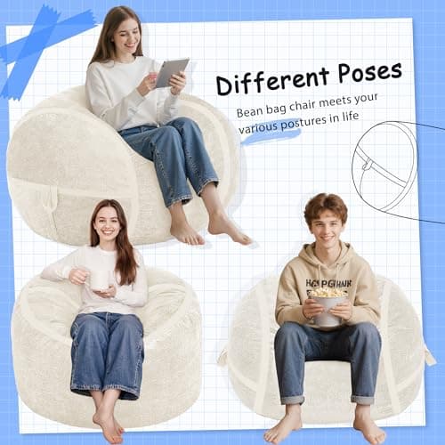 Homguava 3FT Bean Bag Chair Giant Bean Bag Chairs for Adults with Memory Foam Filled,Beanbag Chair with Soft Faux Fur Cover,Comfy Bean Bag Sofa Lounger for Living Room,Game Room,Bedroom - Thumbnail 6