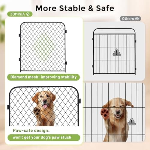 ZOMISIA Paw Safe Playpen for Indoor Small Dogs, 24 Inch 8 Panels Anti-Pinch Diamond Mesh Dog Fence, Metal Stable Dog Play Pen with Door, Portable Pet Playpen for Outdoor RV Camping Yard Garden - Thumbnail 2