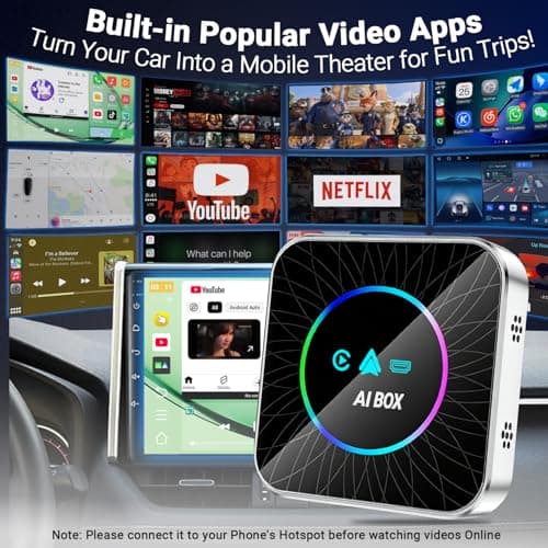 AI Box Carplay, 4+32GB Car Video Box for Netflix/YouTube/TikTok/TF Card & HDMI Output Streaming Magic AI Box Wireless CarPlay Adapter with Ambient Light, Fits for OEM Wired Car Play Cars - Thumbnail 4