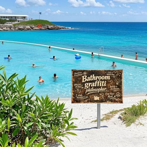 Bathroom Graffiti Philosopher Vintage Metal Tin Sign 8x12 Inch Funny Bathroom Wall Decor Retro Rustic Humor Plaque with Sarcastic Quotes for Restroom Man Cave Office Home with Pre Drilled Holes - Thumbnail 2