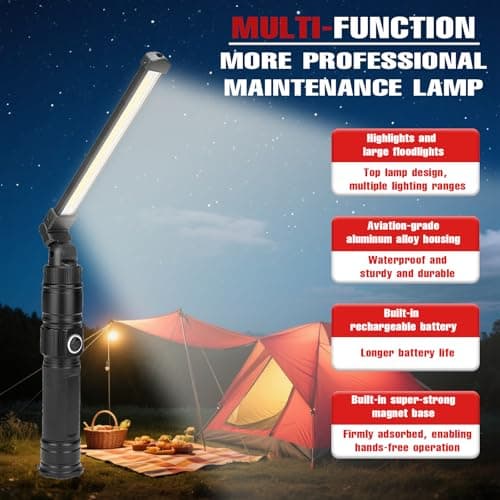 Rechargeable Work Light, 360° Rotate Design, Magnetic LED Work Light Foldable Flashlight,5 Lighting Modes,Mechanic Light, Portable Outdoor Lamp for Car Repair,Camping, Emergency - Thumbnail 2