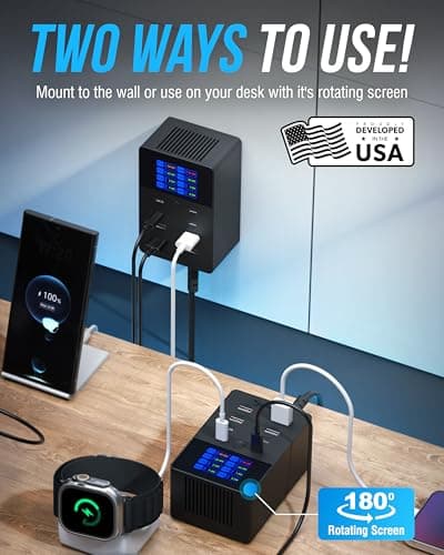 SABRENT VOLTIK Charging Station, 252W 8-Port USB C and USB A Desktop Charger, UL Certified with Real-Time LCD Display, Fast Charging for MacBook, iPhone, Samsung and More - Thumbnail 5