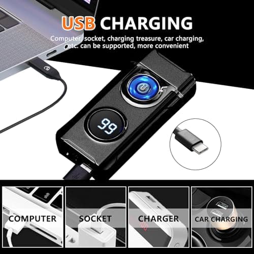 SKRFIRE Electric Lighter - Windproof, Plasma-Flame Arc Lighter, Rechargeable USB, Battery Indicator (Matte Black) - Thumbnail 5