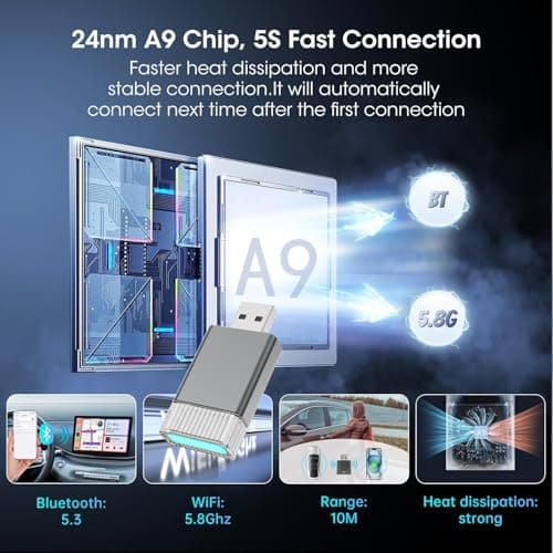 2in1 Mini Wireless Carplay Adapter for Apple iPhone & Android Auto,Plug in Auto Play Wired to Wireless Small Dongle Car Adapter for Cars 2016+ Toyota/Honda/Cadillac/Ford/Chevrolet/Jeep - Thumbnail 4