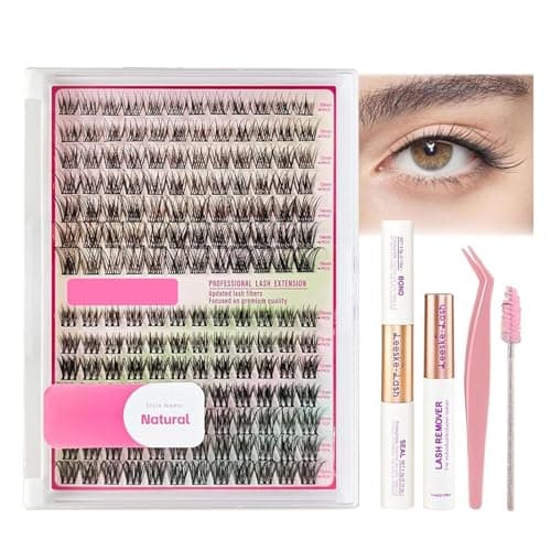 LEESKELASH DIY Lash Extension Kit,Breeze Wispy Cluster Eyelash Extensions,D Curl 10-16mm Individual Lash Clusters with Lash Bond and Seal,Tweezers for Self-Application (Natural Style)