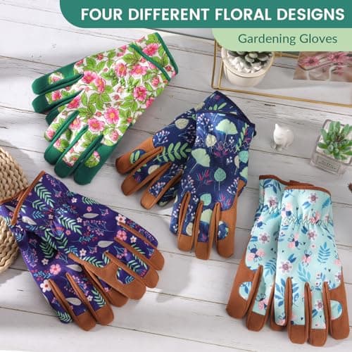 Pleneal Gardening Gloves for Women - Leather Garden Gloves Thorn Proof, Outdoor Protective Working Glove for Weeding - Thumbnail 3