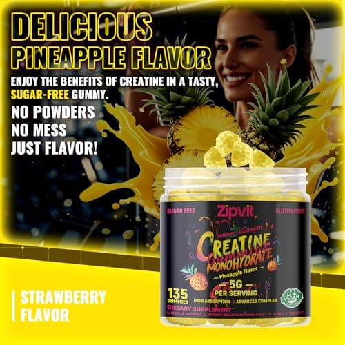 zipvit Creatine Monohydrate Gummies (5g) – Pre-Workout Energy & Muscle Growth Support for Men & Women | Pineapple Electrolyte Gummies (135 Count) - Thumbnail 4