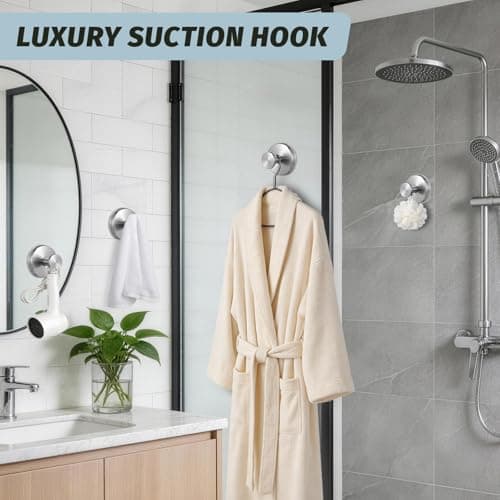 warlve Large 15lb Suction Cup Hooks for Shower, No-Drill Bathroom Towel Hooks for Robes, Loofah, Removable Mountable on Glass, Tile, Mirrors, Smooth Non-Porous Surfaces (2, Brushed Nickel) - Thumbnail 6