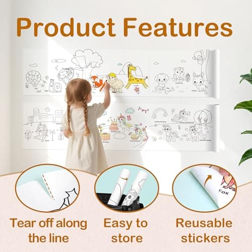 YPLUS Children Drawing Roll, Coloring Paper Roll for Kids, 120 x 11.8 Inch Sticky DIY Painting Drawing Paper Rolls for Toddler, Kids' Gift, Party Activities, Wall Coloring Paper Stickers - Animal - Thumbnail 5