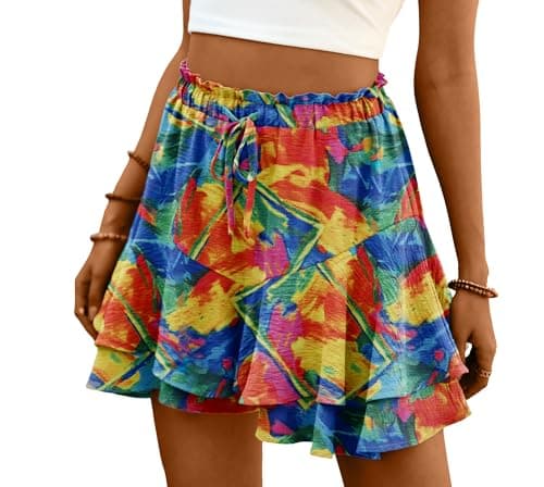 Lepunuo Flowy Shorts for Women Casual Boho Floral Skorts Ruffle Mini Skirts Running Tennis Butterfly Shorts - Image 1