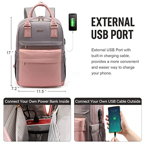 LOVEVOOK Laptop Backpack for Women 15.6 Inch Laptop Bag with USB Port, Fashion Waterproof Backpacks Teacher Nurse Stylish Travel Bags Vintage Daypacks Bookbag for College School Work - Thumbnail 5