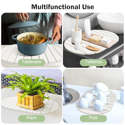 Stone Dish Drying Mat for Kitchen Counter,24"(L)×16"(W) Collapsible Fast-Drying Diatomaceous Earth Mats with Towel Sanding Tool,Versatile Stone Drying Mats for Cups Dishes Bottles - Thumbnail 6