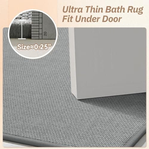 Bath Mats for Bathroom Rugs Non Slip Washable Absorbent Bath Mats Quick Dry,Upgraded Soft PVC Backing Ultra Thin Bathroom Rug Fit Under Door,Washroom Mat Large Bath Rugs,20"x32",Grey - Thumbnail 5