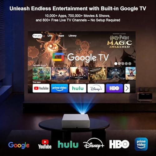 XENPONAD 4K Smart Projector, Native 1080P Full HD Projector with Google TV 1000 ANSI Lumens Auto Focus Keystone Correction WiFi Bluetooth Portable Home Theater Projector for Outdoor Bedroom Movie - Thumbnail 2