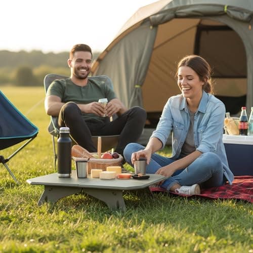 ele ELEOPTION Portable Folding Camping Table Aluminum Legs Fold up Lightweight Outdoor Ultralight Small Foldable Camping Table with Carrying Bag for Beach Picnic Grilling Hiking Fishing Green - Thumbnail 2