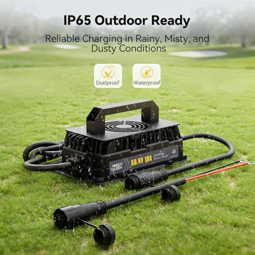 Power Queen 48V (58.4V) 18A LiFePO4 Battery Charger IP65 Waterproof Dustproof for 48V Lithium Battery, Smart Fast Charging Lithium Battery Charger for 48V Golf Cart, Boat and Home - Thumbnail 5