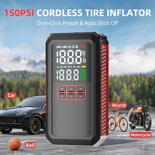5000A Car Battery Jump Starter with Air Compressor 160PSI, Portable Battery Jumper Starter 7.0L Gas/6.0L Diesel, Car Battery Charger, Jumper Cables, Power Bank & Light - Thumbnail 4
