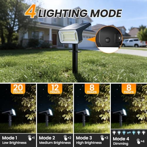 Fabrito Solar Spot Lights Outdoor 10 Pack, [108Leds, 4 Modes] Auto On/Off Spotlights, IP67 Waterproof Landscape Lights for Tree, Yard, Patio, Pool, Pathway, Driveway, Cold White - Thumbnail 3