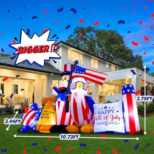 GIFTFIND 10.7FT Long 4th of July Inflatables Outdoor Decorations, Patriotic Independence Day Inflatable Uncle Sam Combo, Built in LED Lights Holiday Blow Up for Party Garden Yard Lawn Decor - Thumbnail 3
