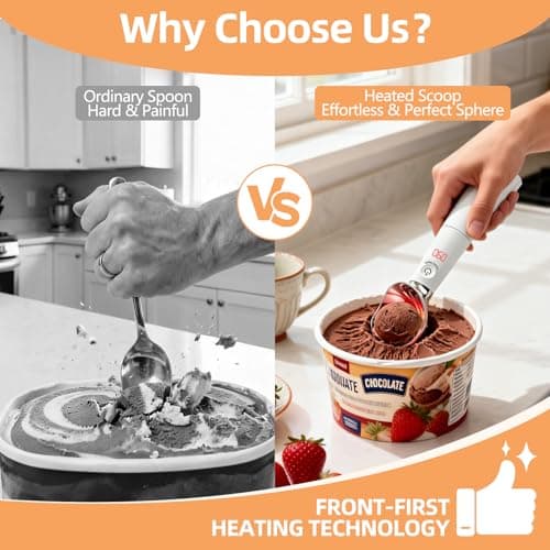 KEHFPMW Heated Ice Cream Scoop Rechargeable, 30s Rapid Heating Electric Scooper to 158°F with LED Display, IP65 Waterproof & Easy to Clean, Smart Touch Safety Lock for Hard Gelato & Cookie Dough,White - Thumbnail 2