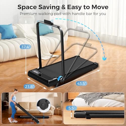 Walking Pad with Incline, 2.5HP Walking Pad Treadmill, 3 in 1 Portable Under Desk Treadmills for Home Small Space, Foldable Folding Home Treadmill with Remote Control, 350LBS Capacity - Thumbnail 3