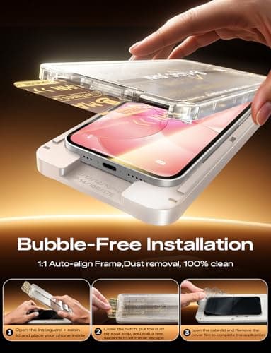 MAGIC JOHN 2PACK 3rd Gen for iPhone 17e/16e Screen Protector, One-Pull Easy Install, HD Clear, Smooth Touch, Auto-Align Screen, 9H Glass - Thumbnail 5