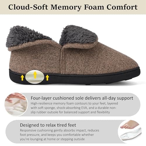 VANSARTO Men’s Knit Bootie Slippers Warm Fold-Over Ankle Collar Plush Fleece Lined Memory Foam House Shoes Cozy Winter Non-Slip Indoor Outdoor Slippers for Men, Brown, Size 7 - Thumbnail 4