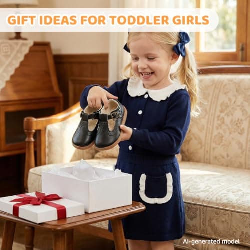 STQ Wide Toe Box Toddler Mary Jane Dress Shoes Zero Drop Girls Ballet Flats for Party School Uniform Shoe with Hook and Loops Black Infant 3 - Thumbnail 3