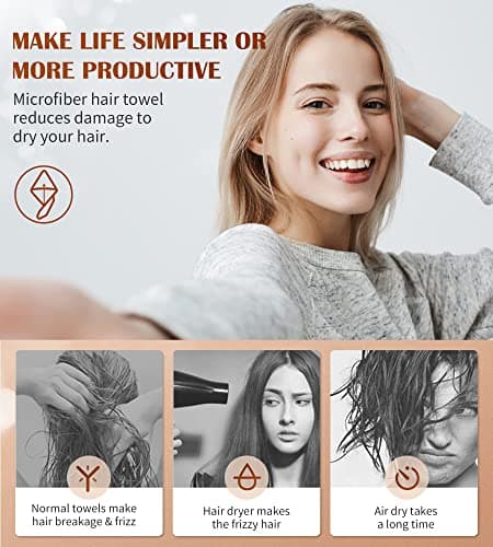 POPCHOSE Microfiber Hair Towel Wrap, 3 Pack Fast Drying Hair Turban, Stocking Stuffers for Women, Soft Ultra Absorbent, No Frizz Hair Wrap Towels for Women Wet Hair, Curly, Longer, Thicker Hair - Thumbnail 4